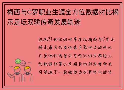 梅西与C罗职业生涯全方位数据对比揭示足坛双骄传奇发展轨迹